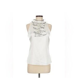 Zara Elegant White Ruffled with Black Trim Women's Top